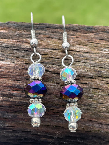 Aurora Borealis and Iridescent Black Crystal Earrings