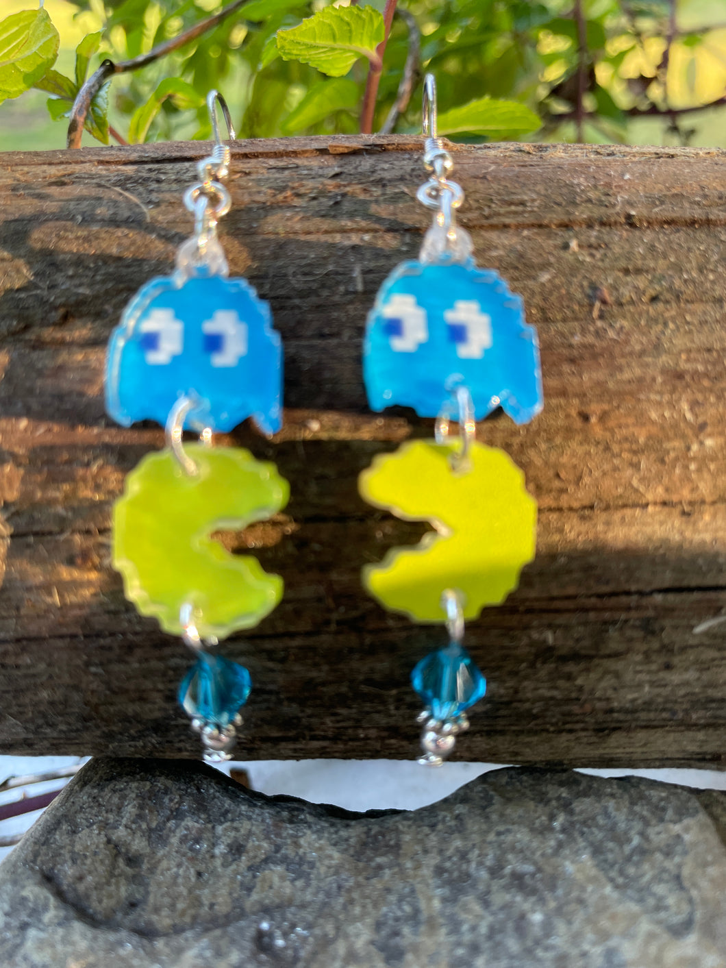 Pacman turquoise and lime Earrings
