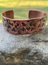 Load image into Gallery viewer, Copper Cuff Bracelet with swirls