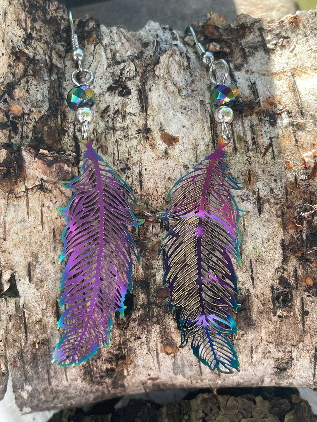 Oil Slick Feather Earrings
