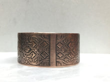 Load image into Gallery viewer, Copper Cuff Bracelet Wide with Flowers