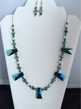 Load image into Gallery viewer, Turquoise Metallic Crystal Necklace and Earrings Set