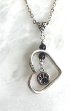 Load image into Gallery viewer, Silverware Floating Heart with Paw Print Necklace