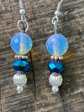 Load image into Gallery viewer, Sea Opal and Blue Crystal Earrings