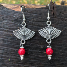 Load image into Gallery viewer, Fan with Red Coral Earrings
