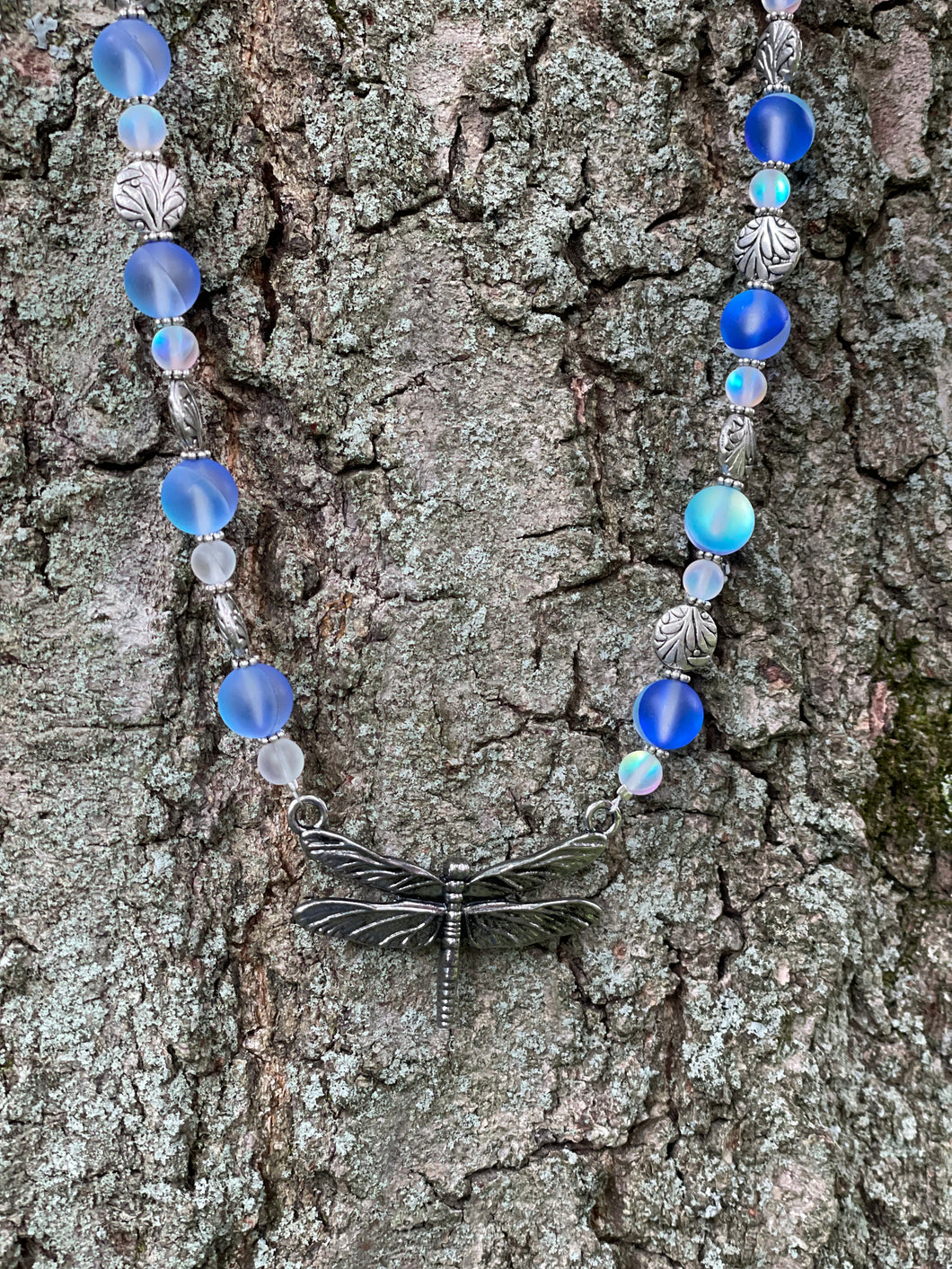 Blue Dragonfly Necklace and Earrings Set