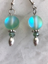 Load image into Gallery viewer, Green Iridescent Glass Earrings