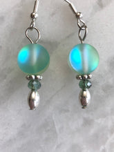 Load image into Gallery viewer, Green Iridescent Glass Earrings